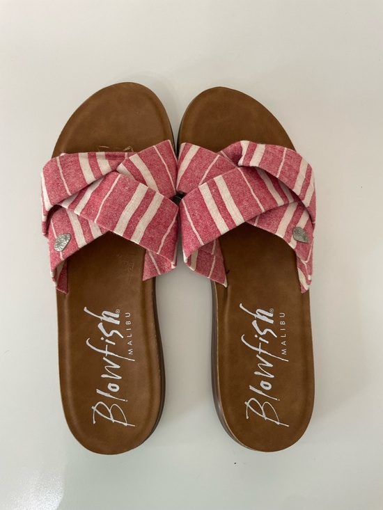 Blowfish Shoes - Blowfish Malibu Red Striped Slide Sandals, size 10 Beach 50s Coquette